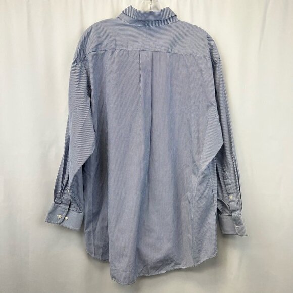 Members Mark Mens Button Down Shirt Blue White Striped Long Sleeve Pocket 17.5 - Picture 5 of 11